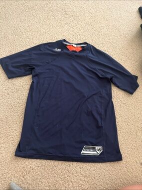 New Balance Men's Navy Short-Sleeve Swim Rash Guard with Orange Accent